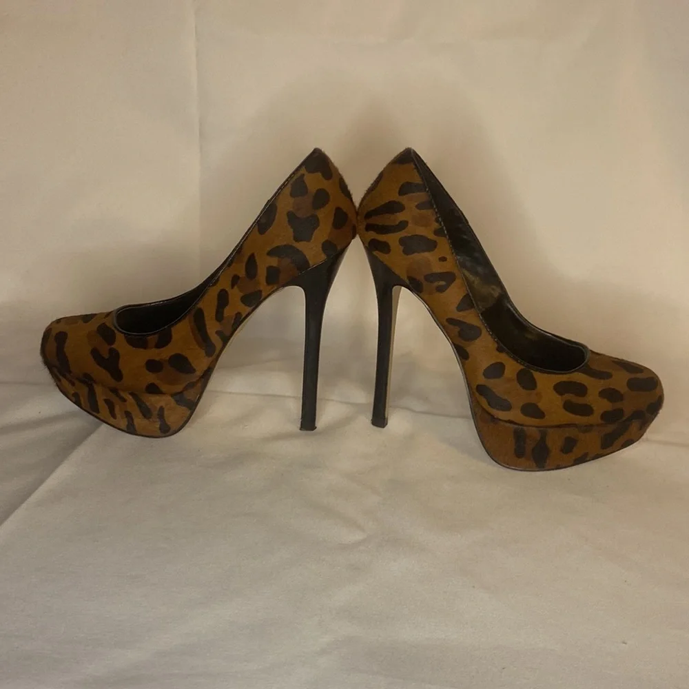 Bakers Leopard Print Brown and Black Platform Stiletto Heels